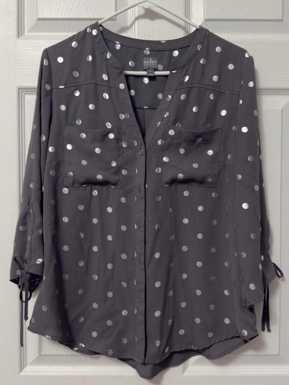 Soho Charcoal Blouse with Silver Polka Dots